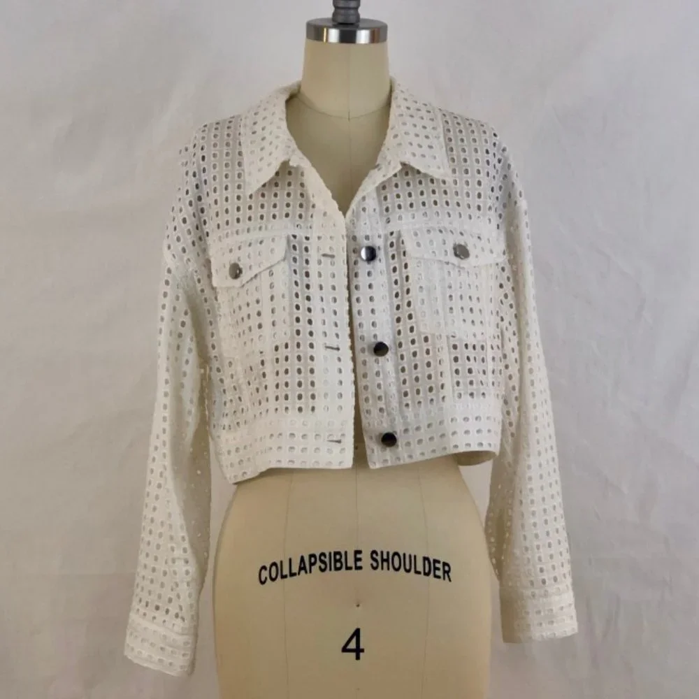 NWT Fleur du Mal Eyelet Cropped Jacket - 0 - Picture 2 of 7